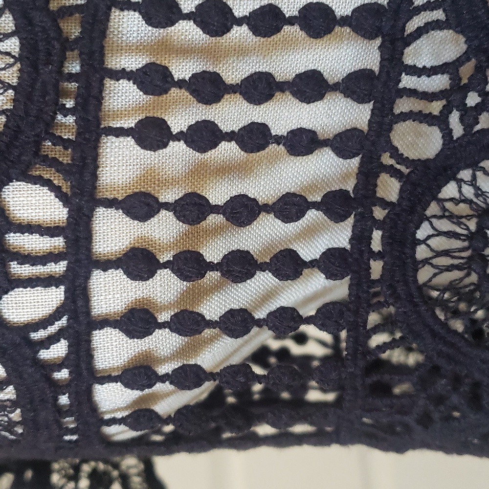 Anthropologie DULCIE Boho Sheer Crochet Top Black Cotton Fringe Hem Short Sleeve - Picture 11 of 16